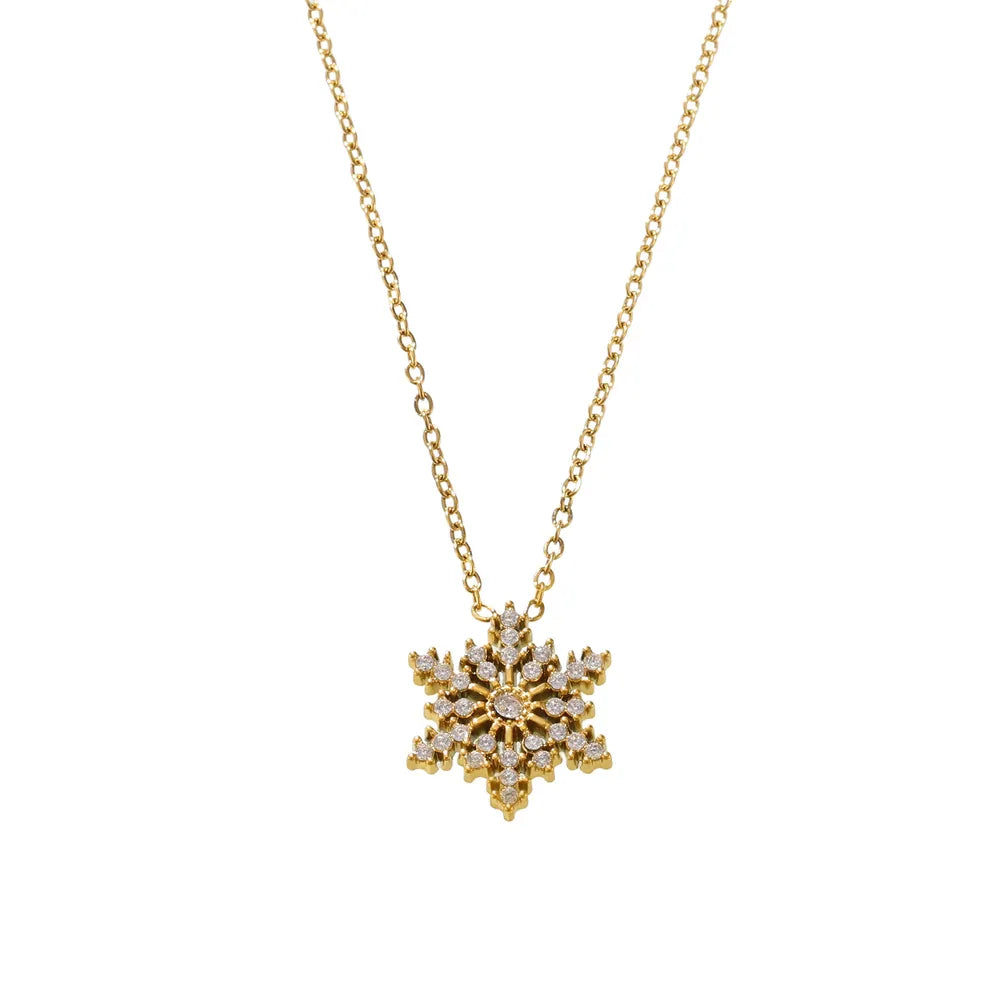 Stainless Steel Zircon Snowflake Necklace Gold-Tone Elegant Jewellery