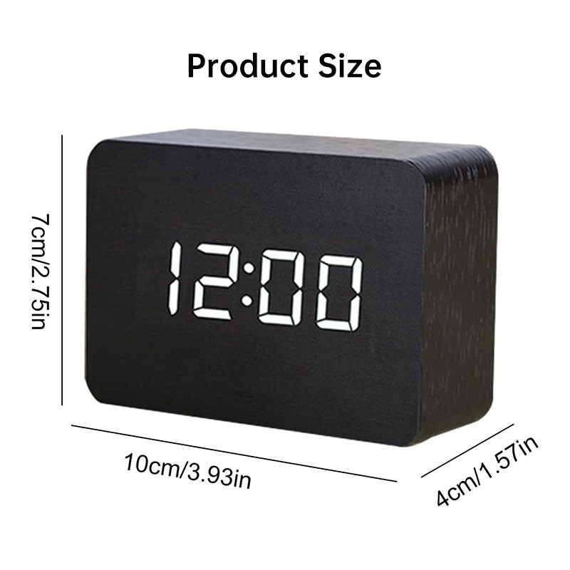 Voice-Controlled Wooden LED Desk Clock USB Battery Date Temperature Features