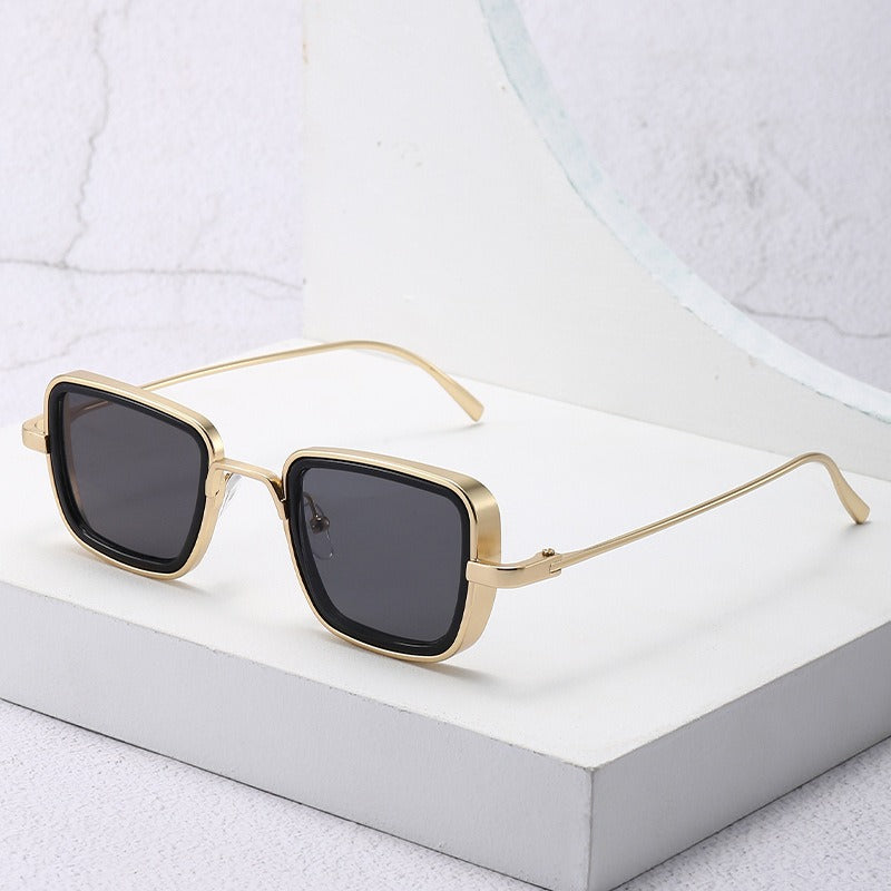 Steampunk Square Sunglasses Yellow Lens Metal Frame UV Protection Retro Style