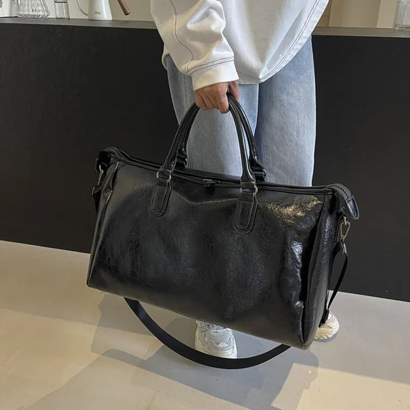 Faux Leather Oversize Weekend Travel Bag Shoulder Hand Luggage Holdall Tote Gym