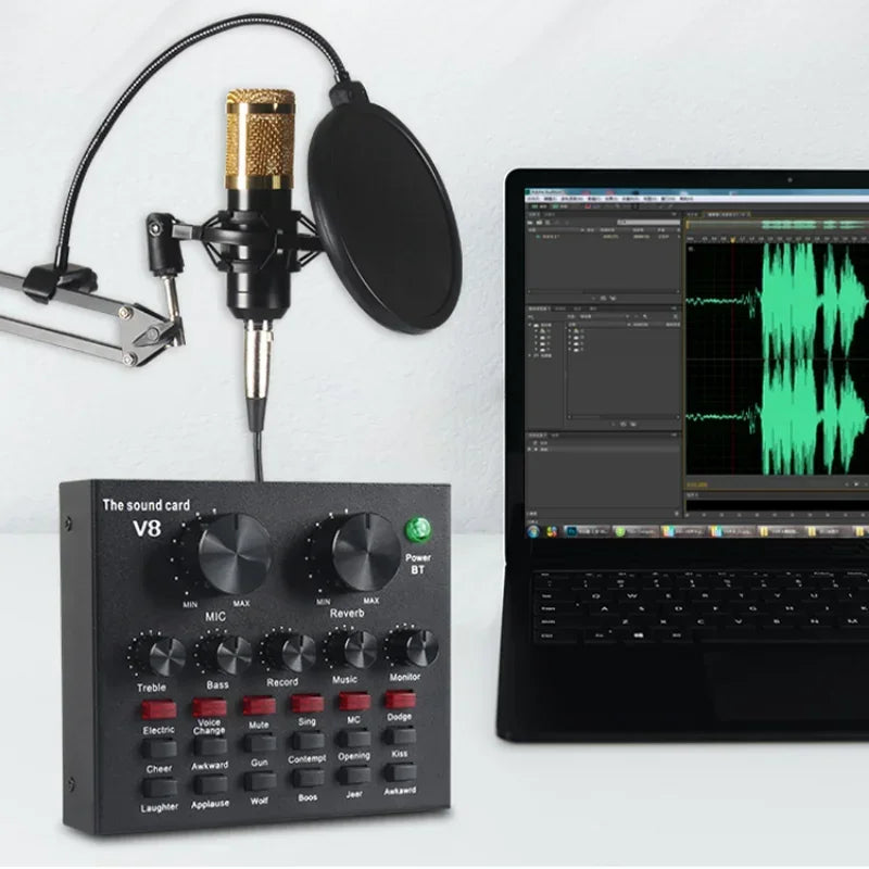 Podcast Equipment Bundle BM800 Condenser Microphone W/ Live Sound Card Mic