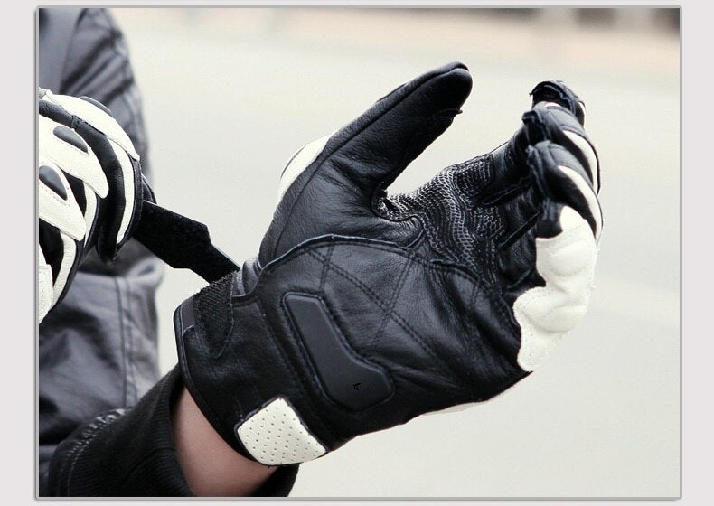Genuine Leather Motorcycle Gloves Carbon Knuckle Protection Safety Comfort