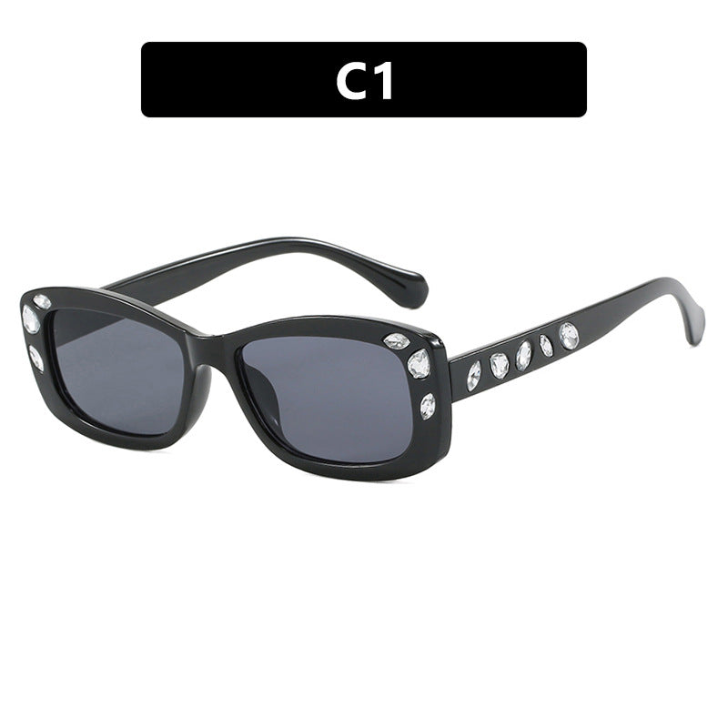 Women's Square Frame Sunglasses Diamond Inlaid UV400 Protection Stylish Eyewear