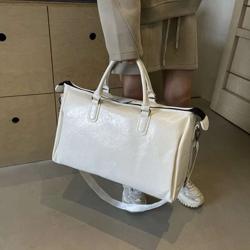 Faux Leather Oversize Weekend Travel Bag Shoulder Hand Luggage Holdall Tote Gym