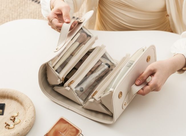 Foldable Multi-Compartment Make Up Organiser Bag Portable Travel Waterproof Storage
