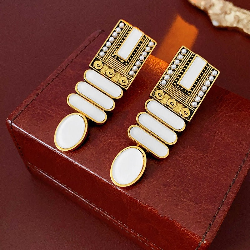 Geometric Artificial Pearl Earrings French Retro Court Style Elegant