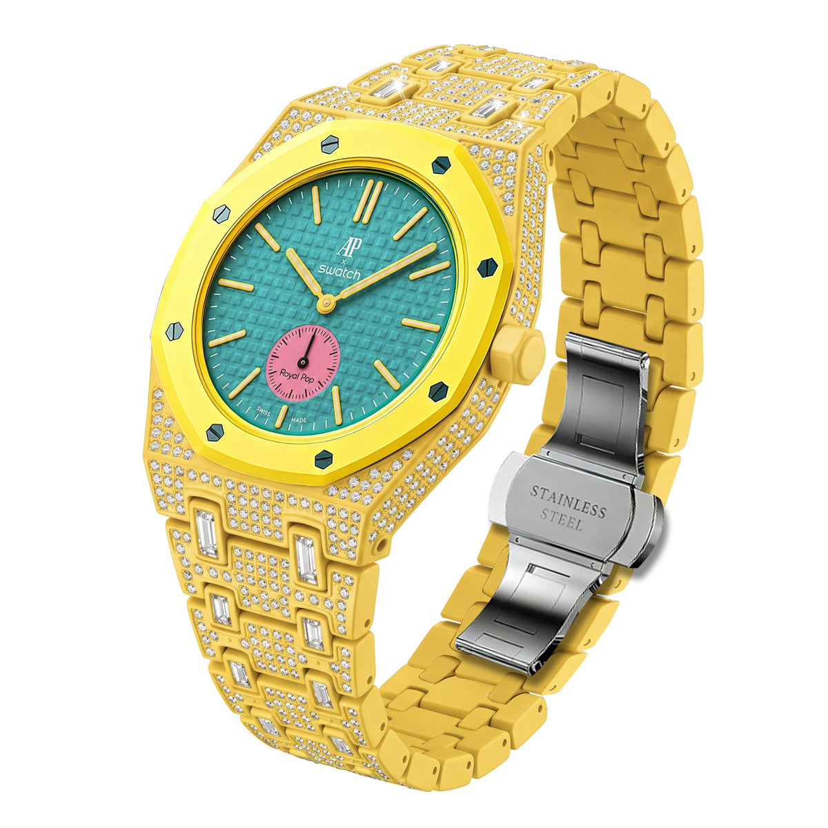 For AP x Swatch Royal Pop Collection Metal Crystal Rhinestone Strap 3 12 Crown