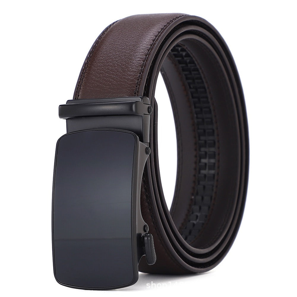 Men’s Genuine Leather Belt Automatic Buckle Two-Layer Cowhide Black Brown