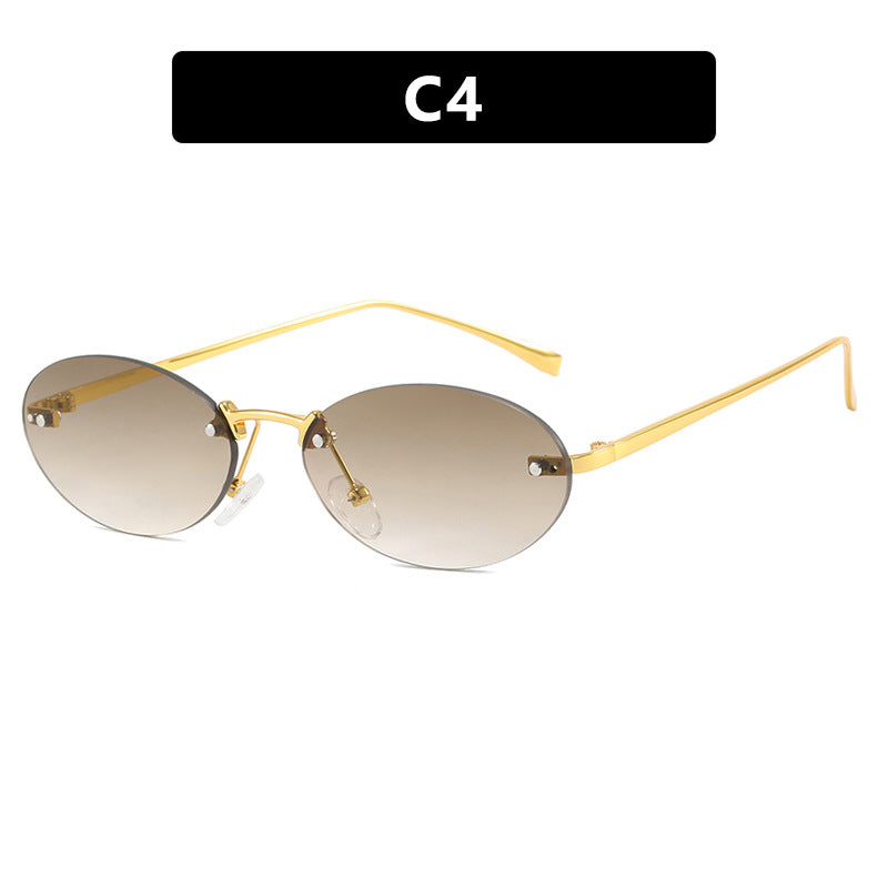 Women's Elliptical Frameless Sunglasses Rivet Detail UV400 Sun Protection Polarized