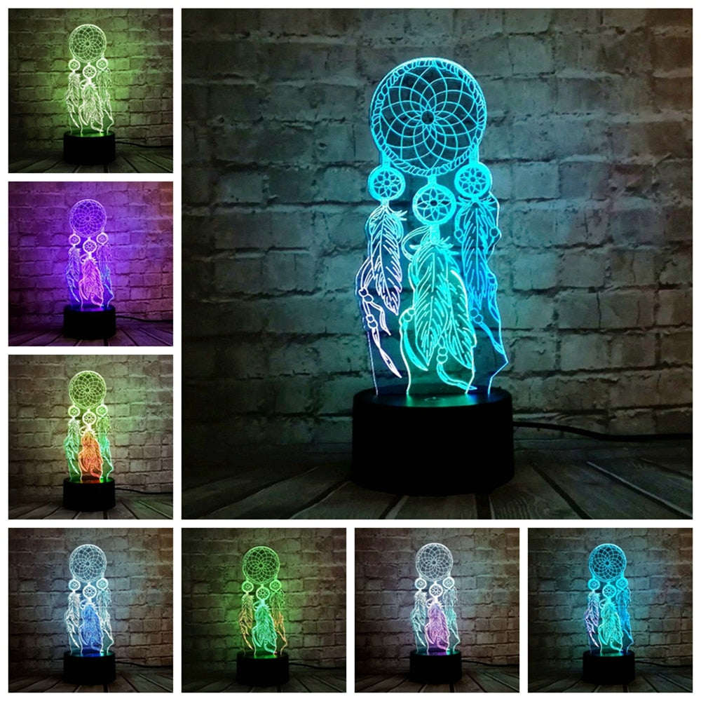 Dream Catcher 3D LED Night Light Colour Changing Touch Lamp Bedroom Desk Decor