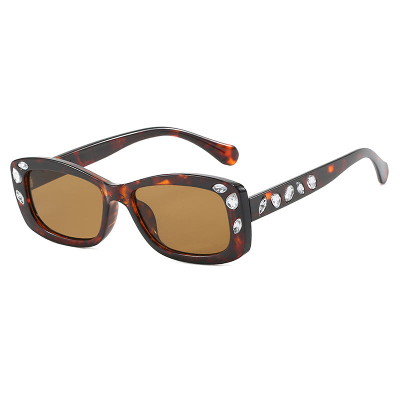 Women's Square Frame Sunglasses Diamond Inlaid UV400 Protection Stylish Eyewear