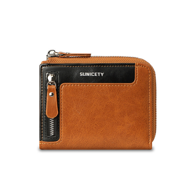 Men's RFID Blocking Wallet Secure Zipper Multi Card Slots ID Holder Leatherette