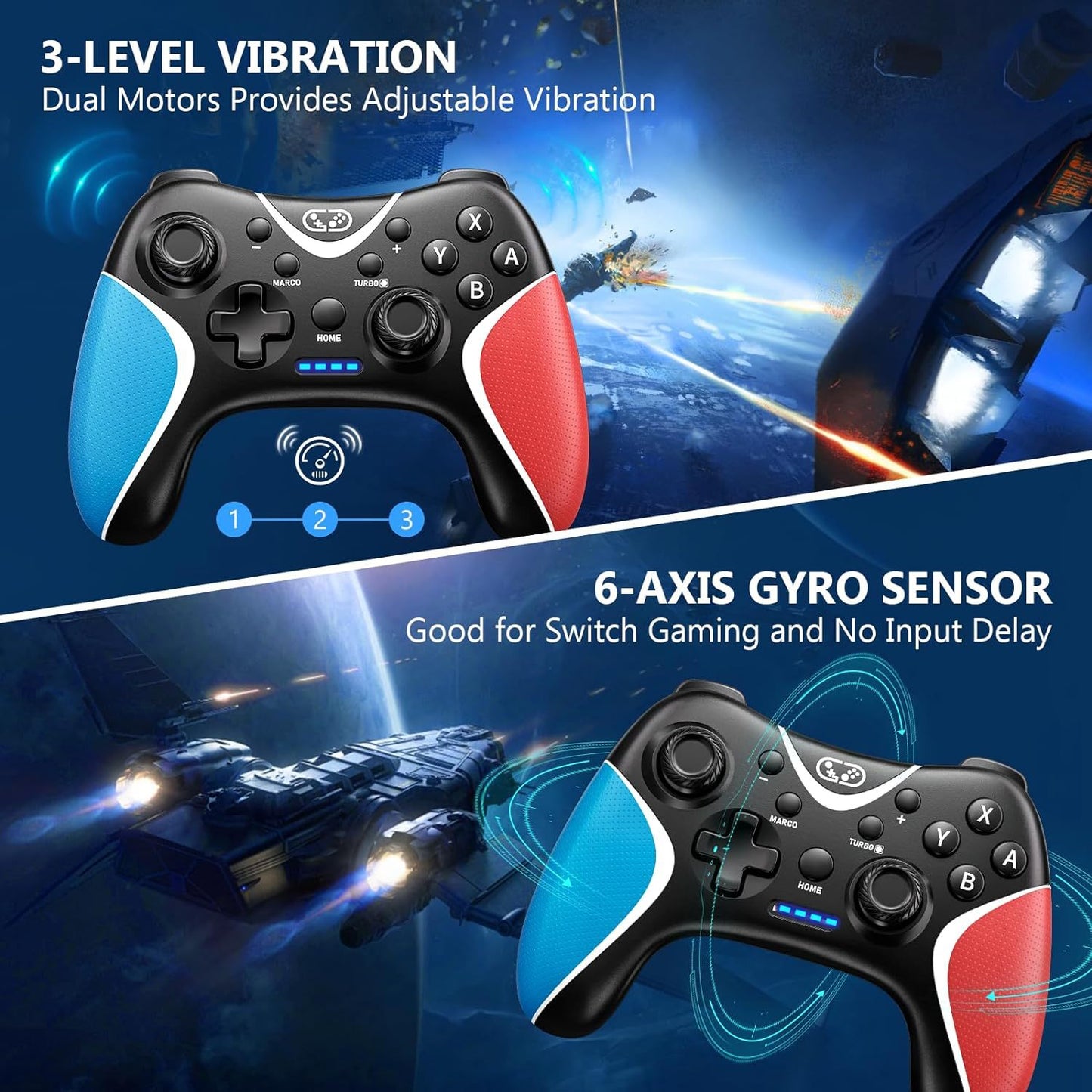 Wireless Bluetooth Controller for Switch/PC/Android with Vibration and Turbo Mode