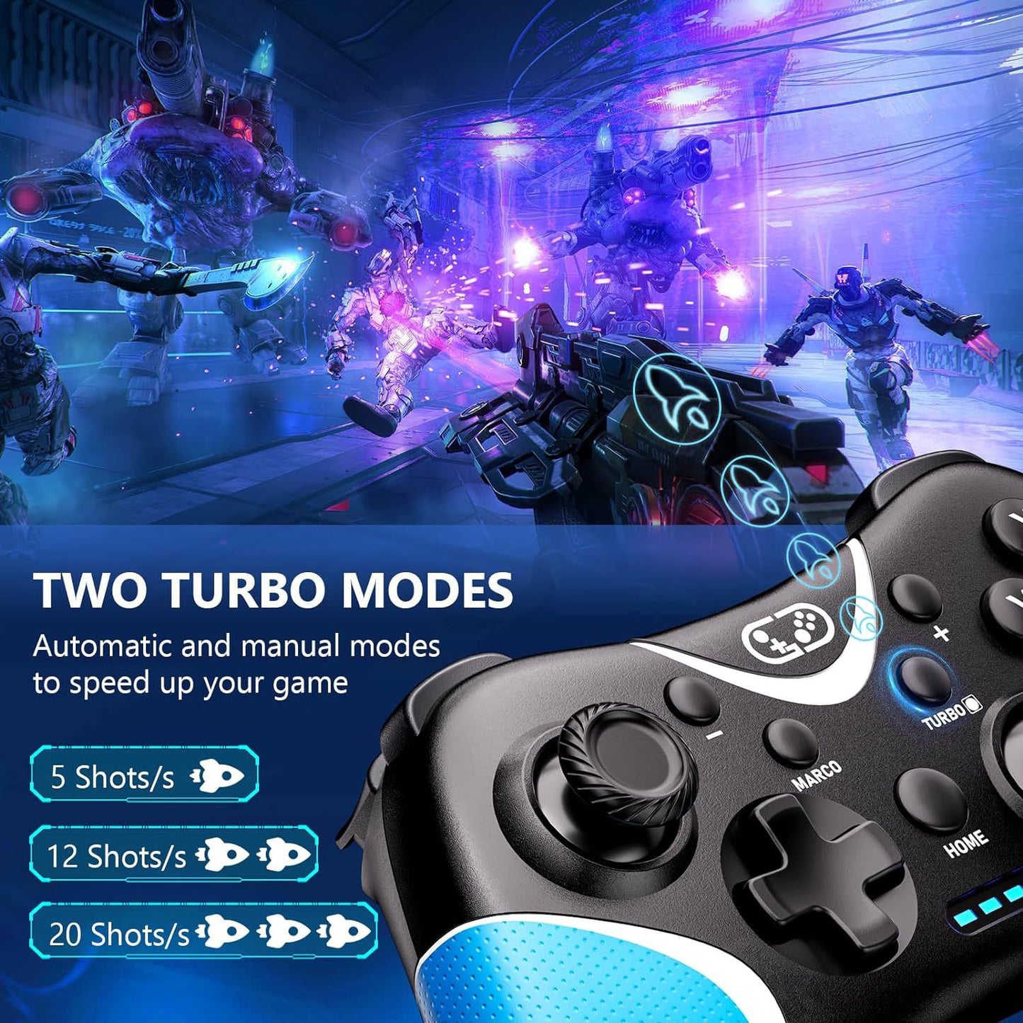 Wireless Bluetooth Controller for Switch/PC/Android with Vibration and Turbo Mode