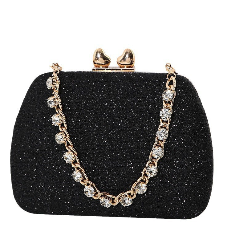 Gold Tone Glitter Gemstone Chain Handle Crystal Small Bag Handbag