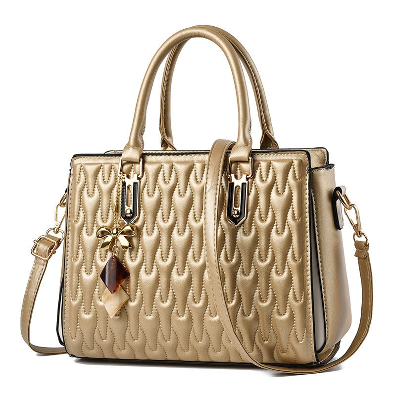Elegant Women's PU Leather Handbag Quilted Design Gold Accents Fashion