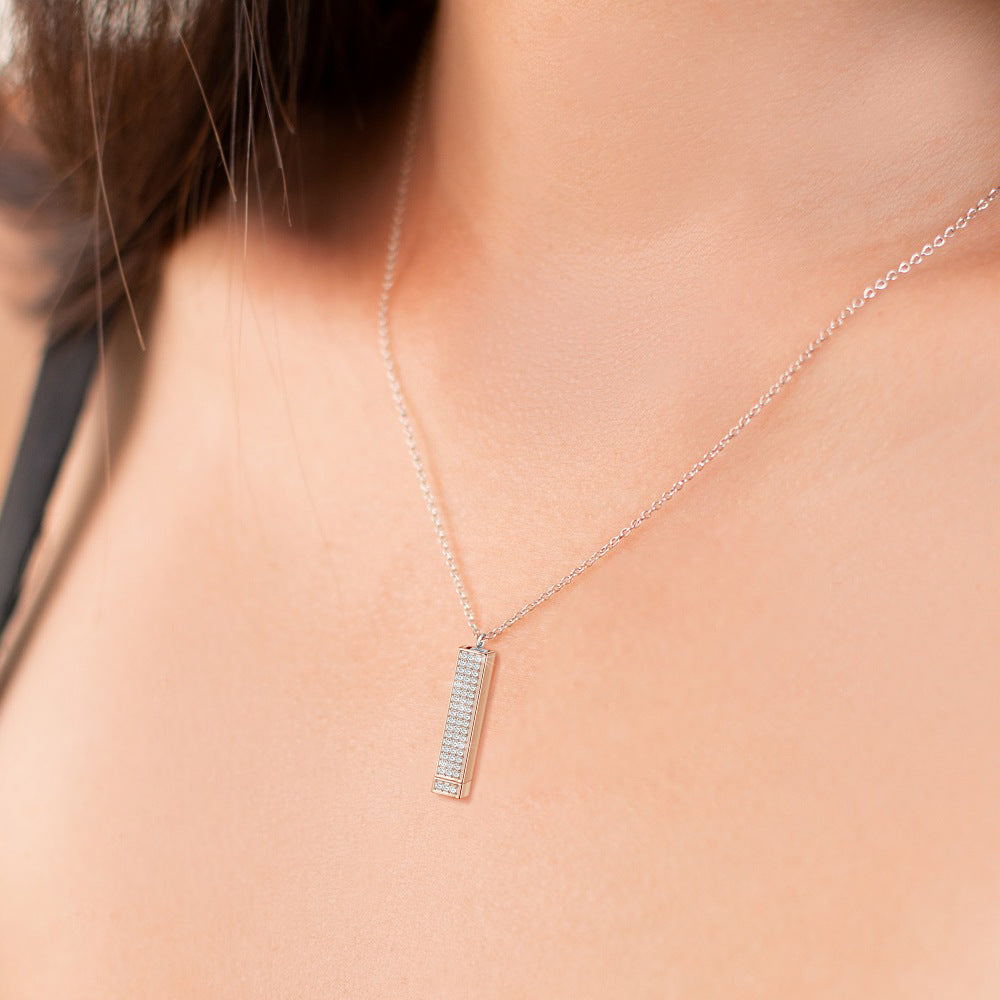 Personalised Retractable Rose Gold Necklace with Diamond Inlay and Custom Engraving