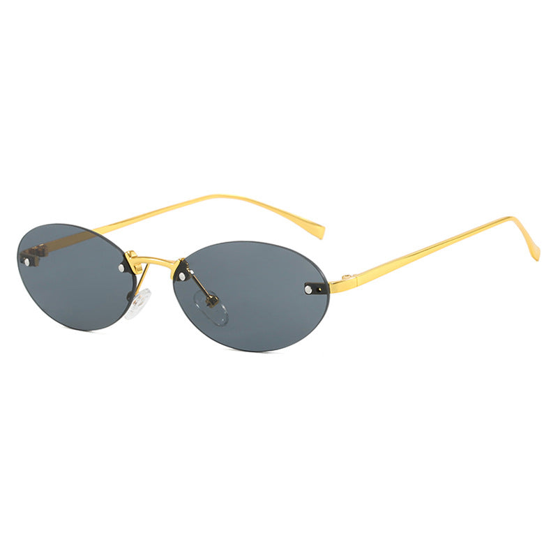 Women's Elliptical Frameless Sunglasses Rivet Detail UV400 Sun Protection Polarized