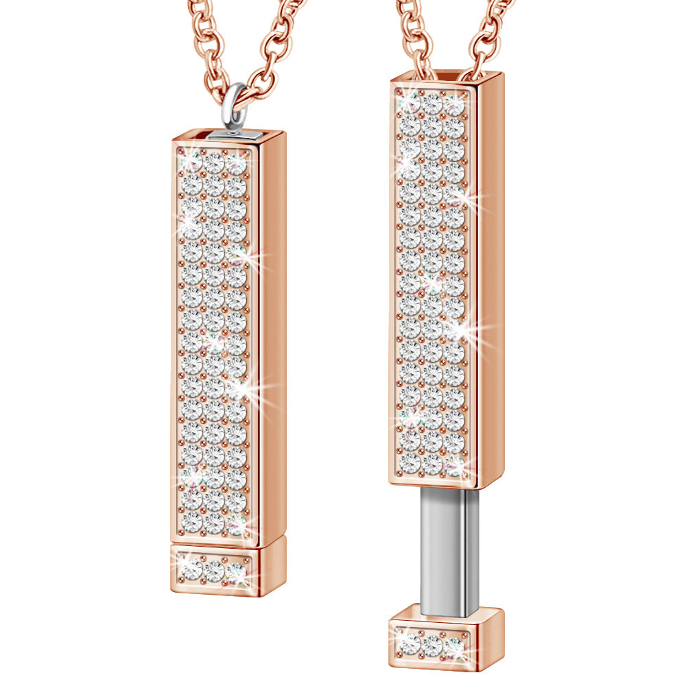 Personalised Retractable Rose Gold Necklace with Diamond Inlay and Custom Engraving