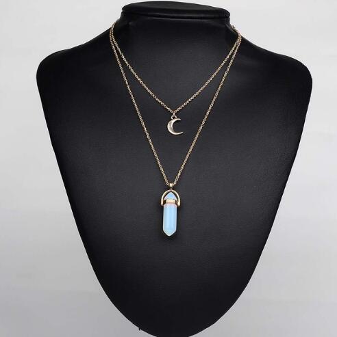 Natural Stone Quartz Stone Moon Choker Crystal Pendant Necklace