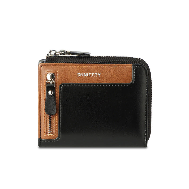Men's RFID Blocking Wallet Secure Zipper Multi Card Slots ID Holder Leatherette