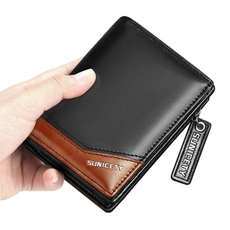 Men's RFID-Blocking Faux Leather Wallet Zip Closure Multi-Slot Secure Storage