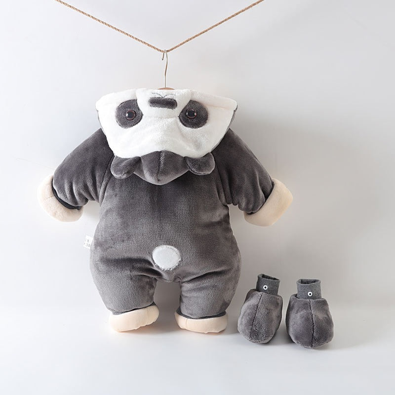 Newborn Baby Winter Hooded Panda Animal Outfit Thick Jumpsuit Removable Hat Shoe