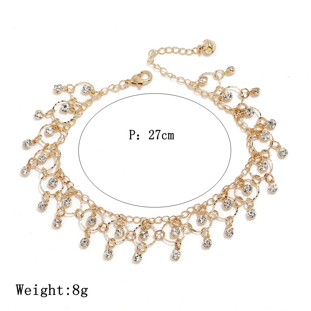 Dangle Chain Crystal Drop Beach Yoga Anklet Rhinestone Tassel Womens Jewellery