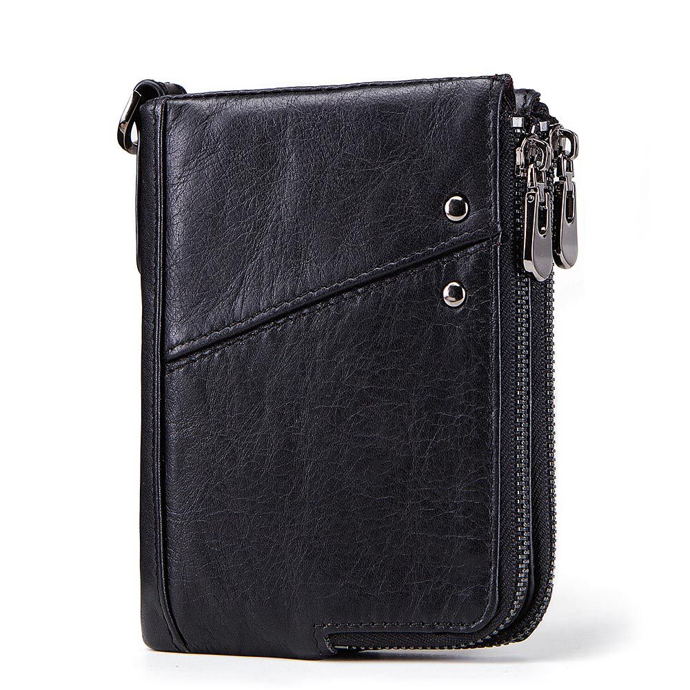 RFID Blocking Genuine Leather Wallet Mens Double Zip Card Holder Purse