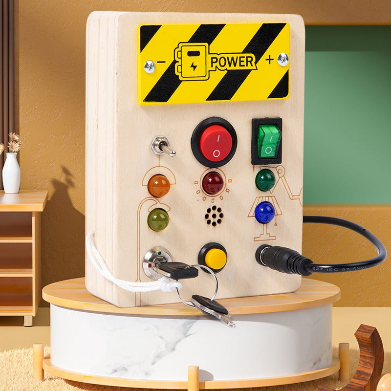 Montessori Wooden LED Busy Board Sensory Toy with Switches for Kids 2-4 Years