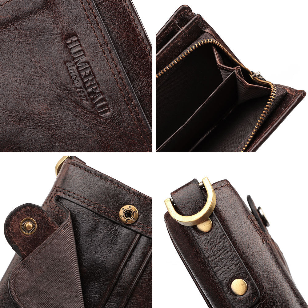 Leather Men's Wallet RFID Blocking Anti-Magnetic Zipper Multiple Card Slots Secure