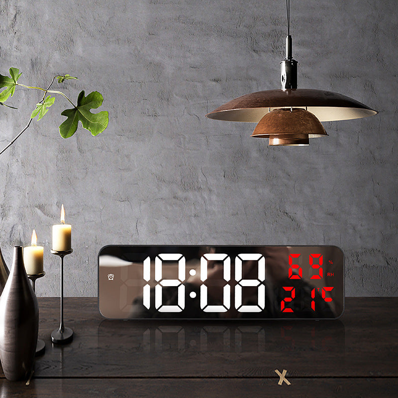 Mirror Digital LED Wall Clock Electronic Alarm Clock Temperature Humidity Display