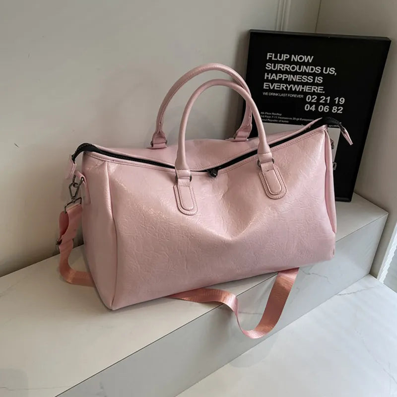 Faux Leather Oversize Weekend Travel Bag Shoulder Hand Luggage Holdall Tote Gym