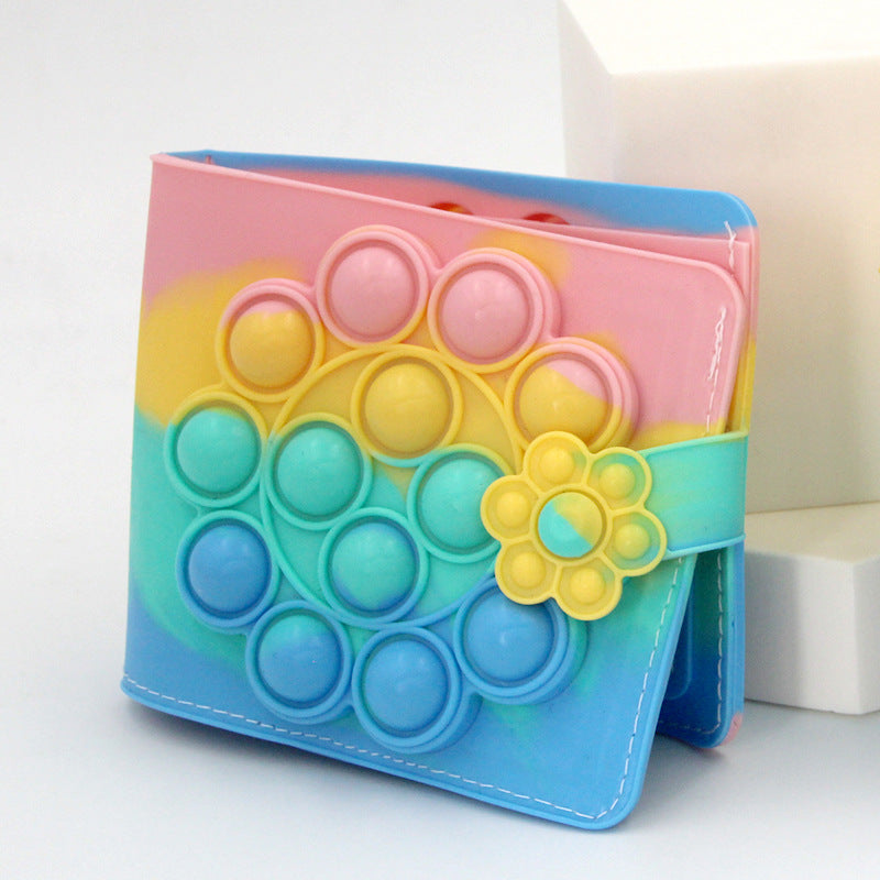 Silicone Pop Fidget Wallet Sensory Toy Stress Relief Rainbow Pattern Kids Play