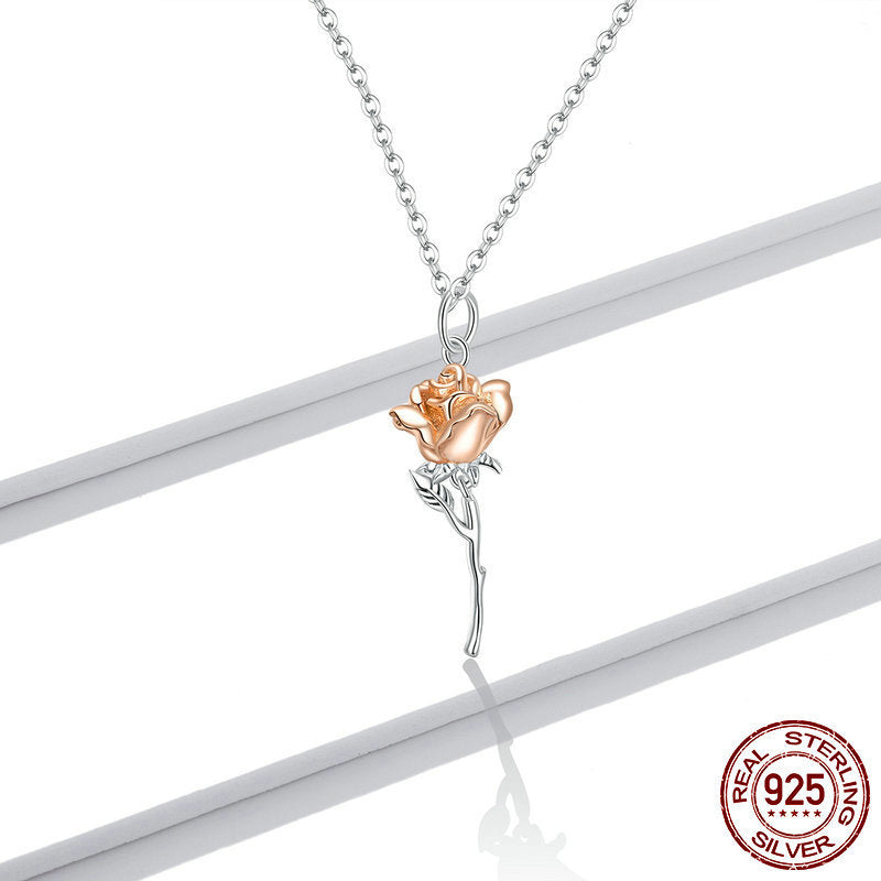 Sterling Silver Rose Pendant S925 Floral Elegant Necklace Jewellery Accessory