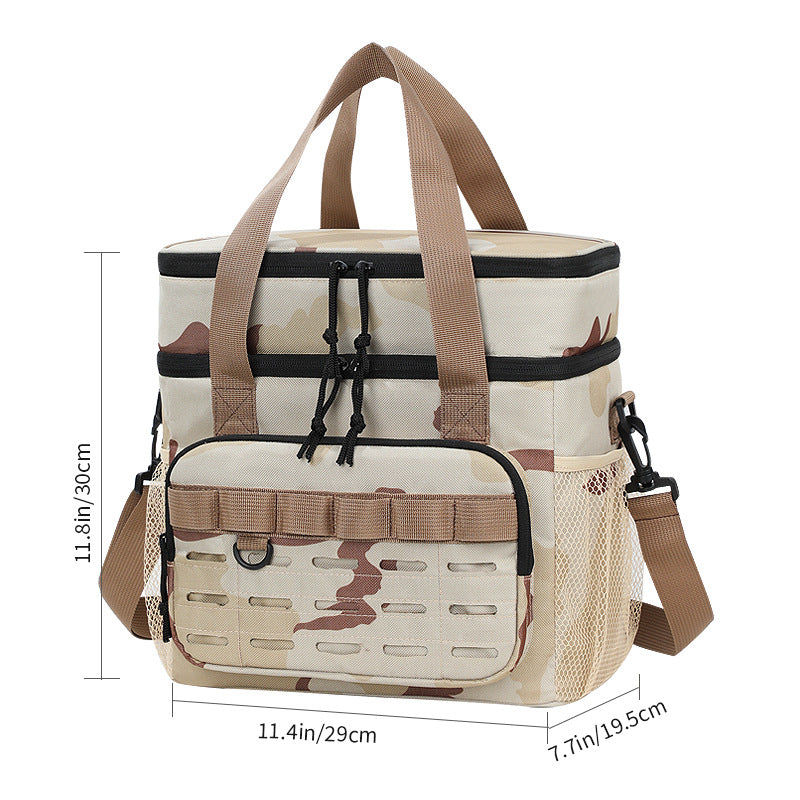 Double Layer Large Capacity Camouflage Shoulder Tote Cooler Bag for Outdoor Use