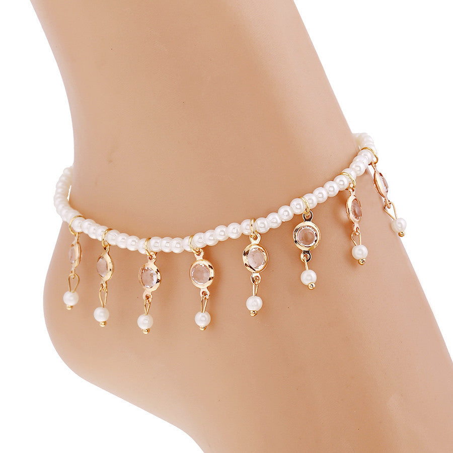 Dainty Simple Pearl Crystal Drop Dangle Anklet Womens Jewellery Jewelry