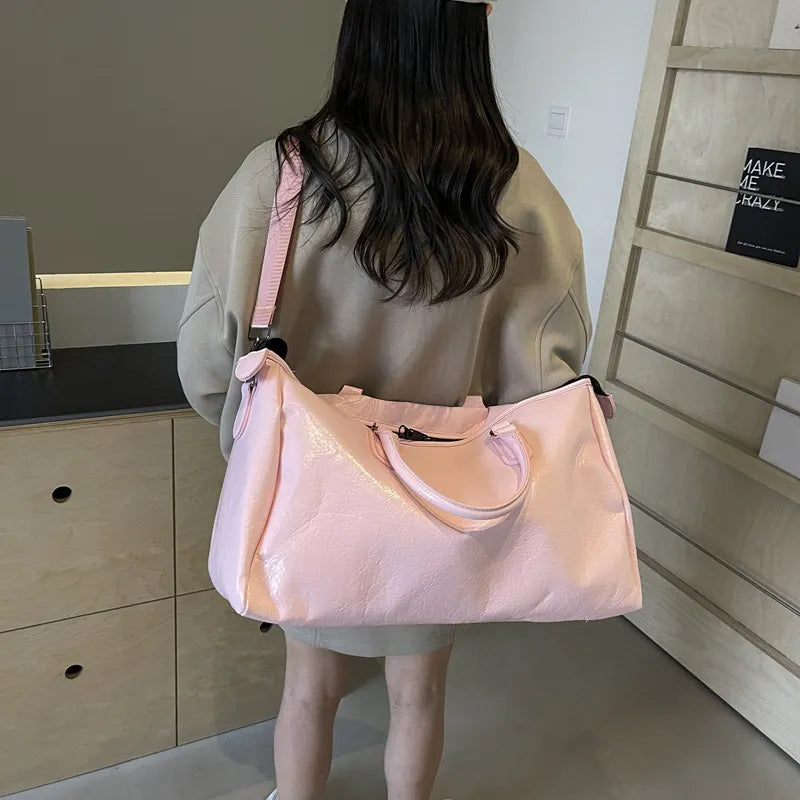 Faux Leather Oversize Weekend Travel Bag Shoulder Hand Luggage Holdall Tote Gym