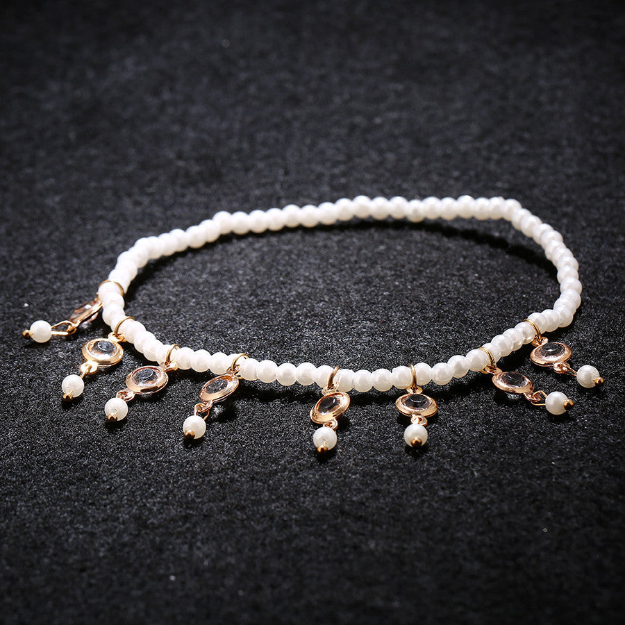 Dainty Simple Pearl Crystal Drop Dangle Anklet Womens Jewellery Jewelry