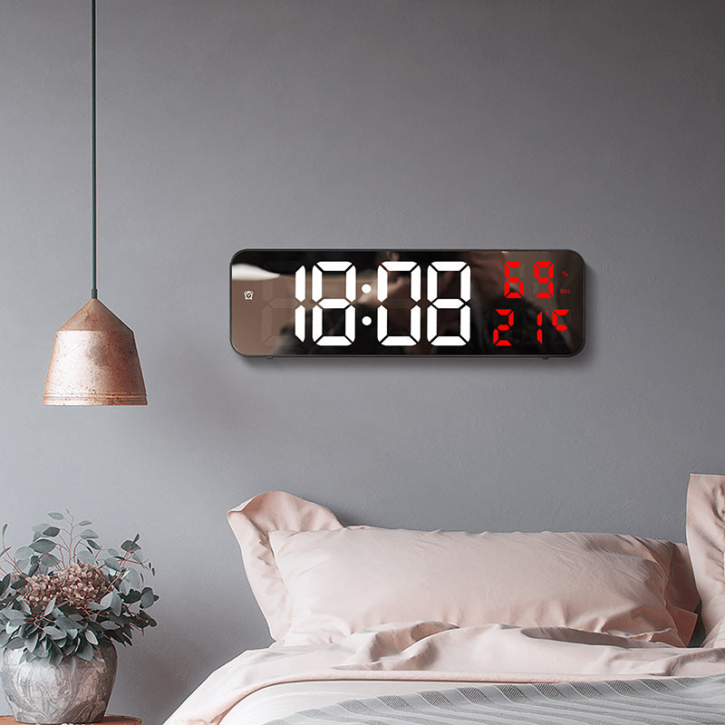 Mirror Digital LED Wall Clock Electronic Alarm Clock Temperature Humidity Display