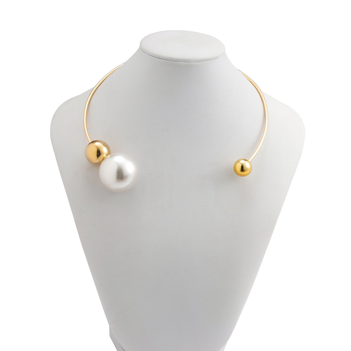 Gold Silver Asymmetrical Round Collar Pearl Necklace Jewellery