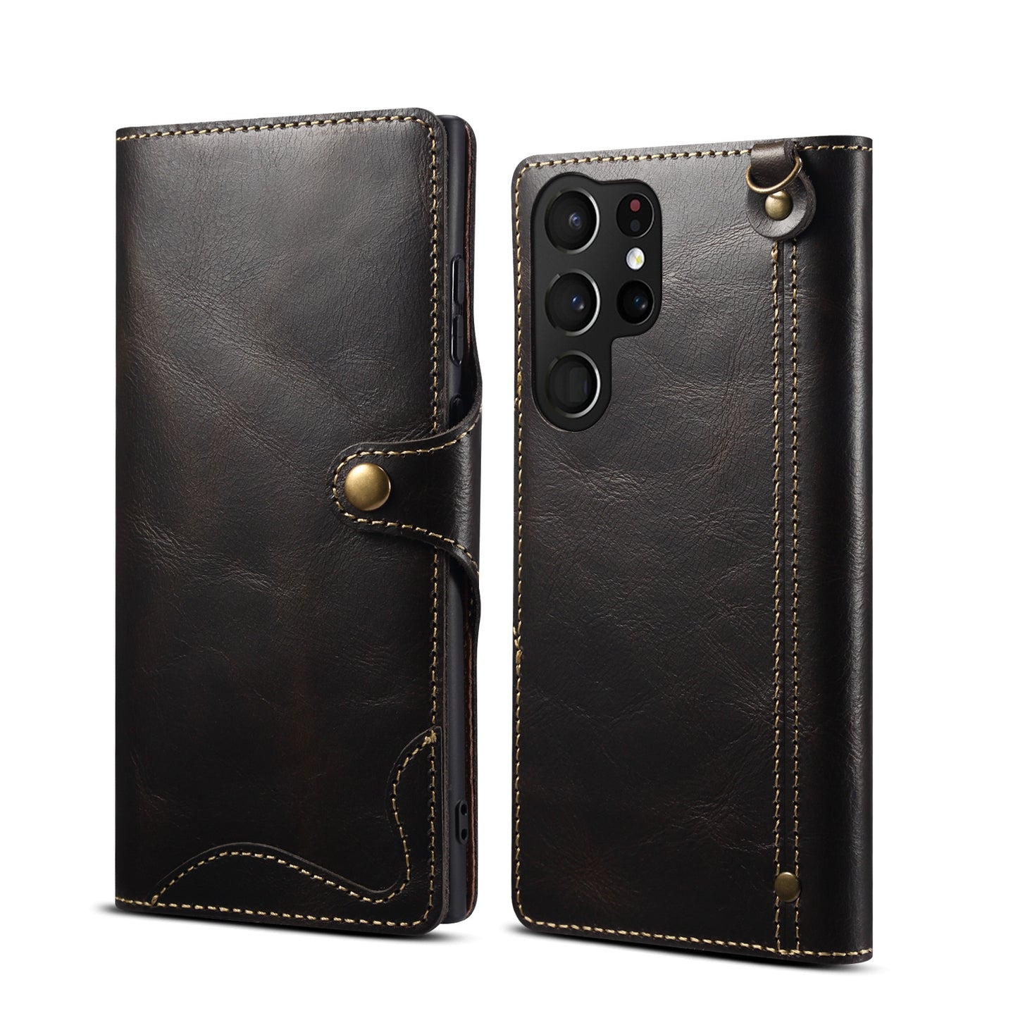 Genuine Leather Flip Case For Samsung Galaxy S25 Plus Ultra S24 S23 S22 S21 S20 S10 Retro Cover