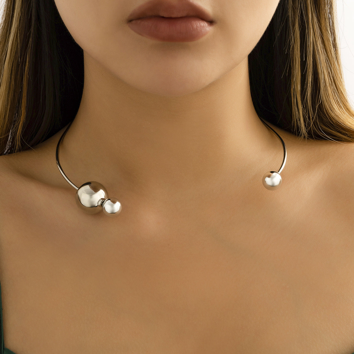 Gold Silver Asymmetrical Round Collar Pearl Necklace Jewellery