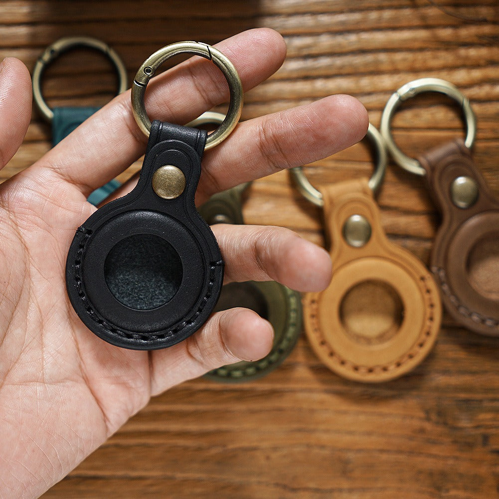 Top Layer Leather Keychain Protective Case for AirTag Cowhide Anti-Loss Holder