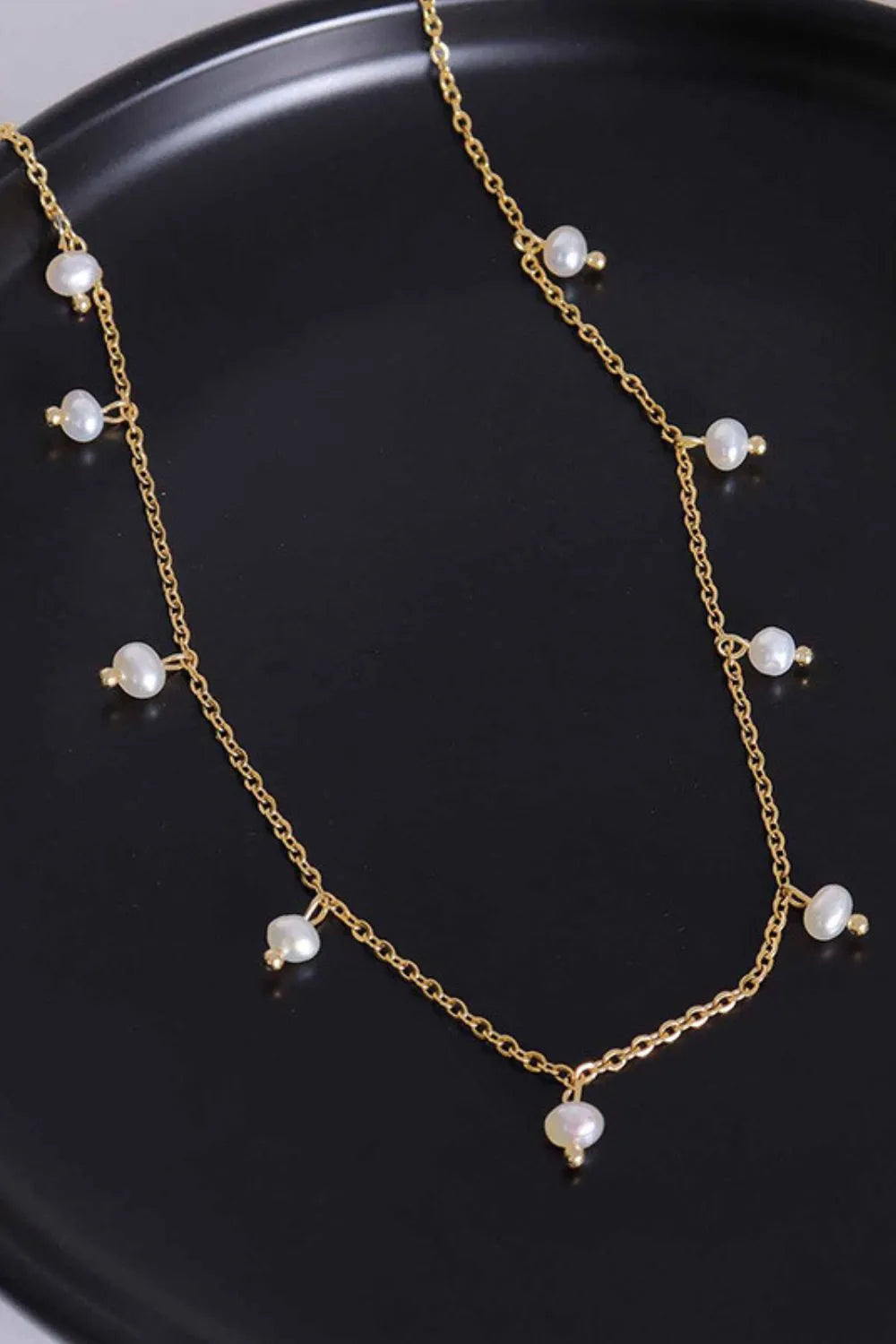 Freshwater Pearl Necklace Women Gold Tone Titanium Steel Dainty Chain Jewellery