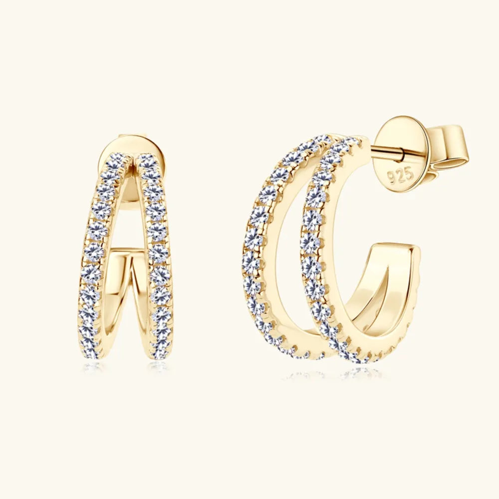 Moissanite Sterling Silver C-Hoop Earrings 0.1 Carat VVS1 High Precision Cut