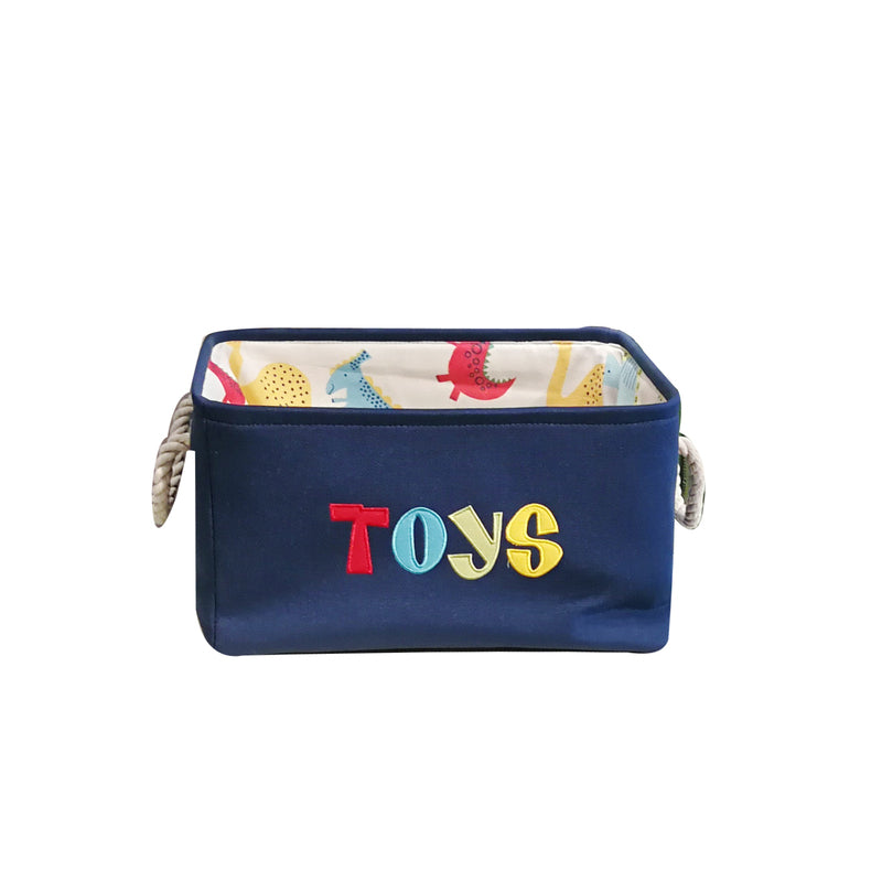 Canvas Folding Rectangular Toy Storage Basket Rope Handles Collapsible Design