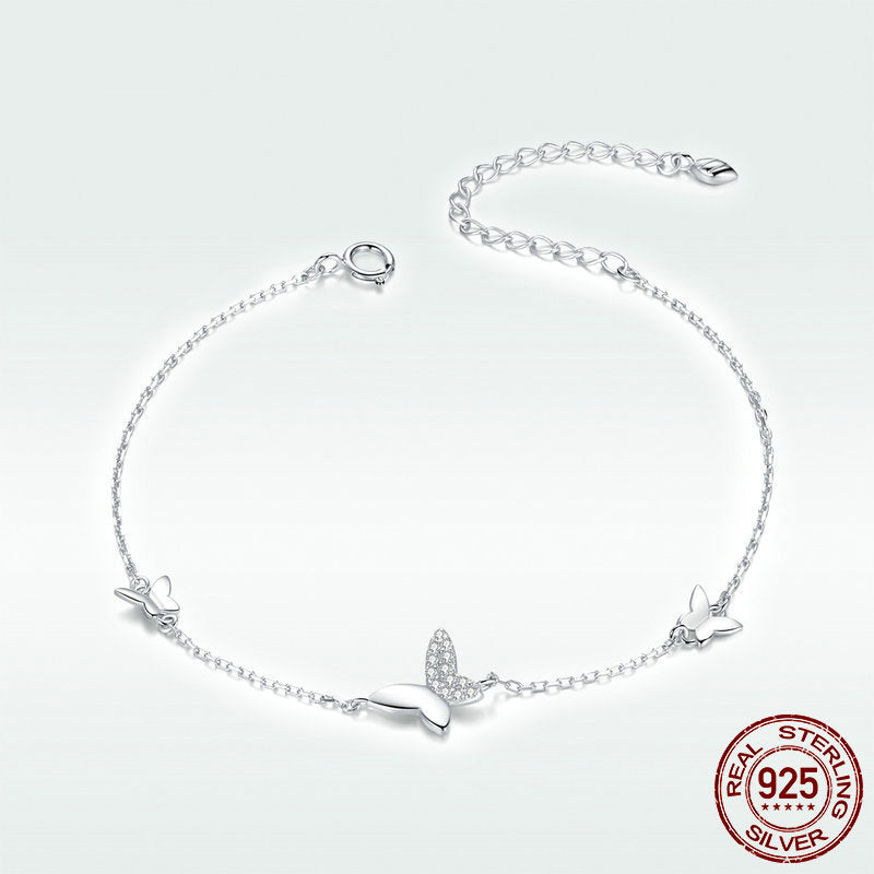 Women's 925 Sterling Silver Butterfly Bracelet Adjustable Link Chain Jewellery