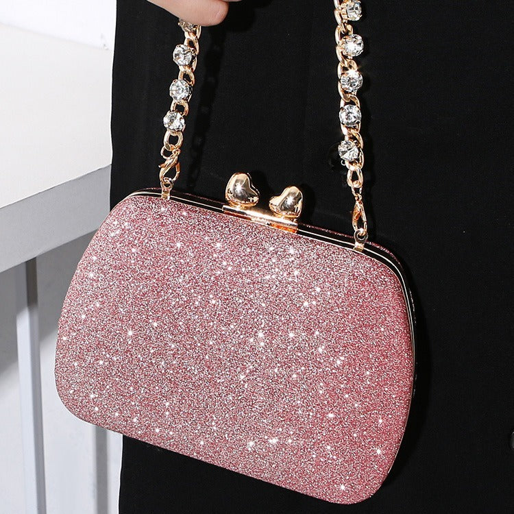Gold Tone Glitter Gemstone Chain Handle Crystal Small Bag Handbag