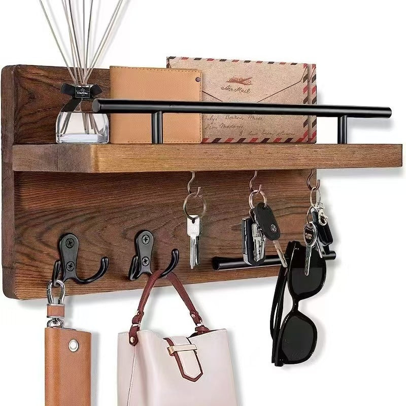 Wooden Wall Mounted Shelf Home Entryway Key Letter Storage Living Room Organiser